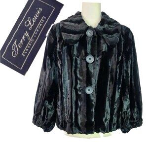 TERRY WILLIAM LUXURIES COAT VELVET FAUX FUR CROP EMO BLACK SZ 2XL SOPHISTICATED